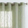 Jinchan Sheer Curtains For Bedroom 63 Inch Length Beige Floral Embroidered On Green Sheers For Living Room Embroidery Voile Grom
