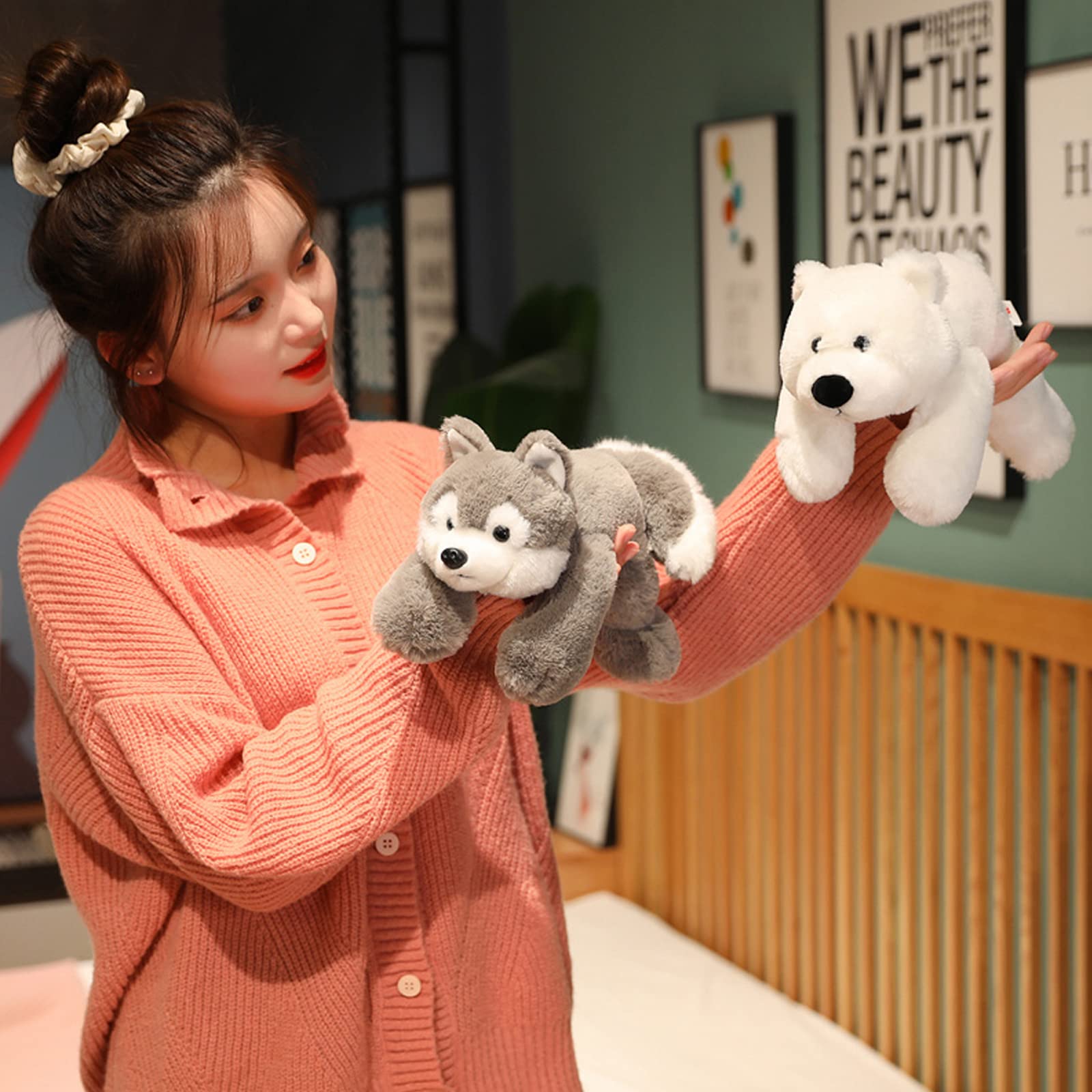 Ronivia Weighted Stuffed Animals, Weighted Bear Stuffed Animal Toy Cute White Bear Plush Pillow Weighted Plush Animals Toy, 11.8