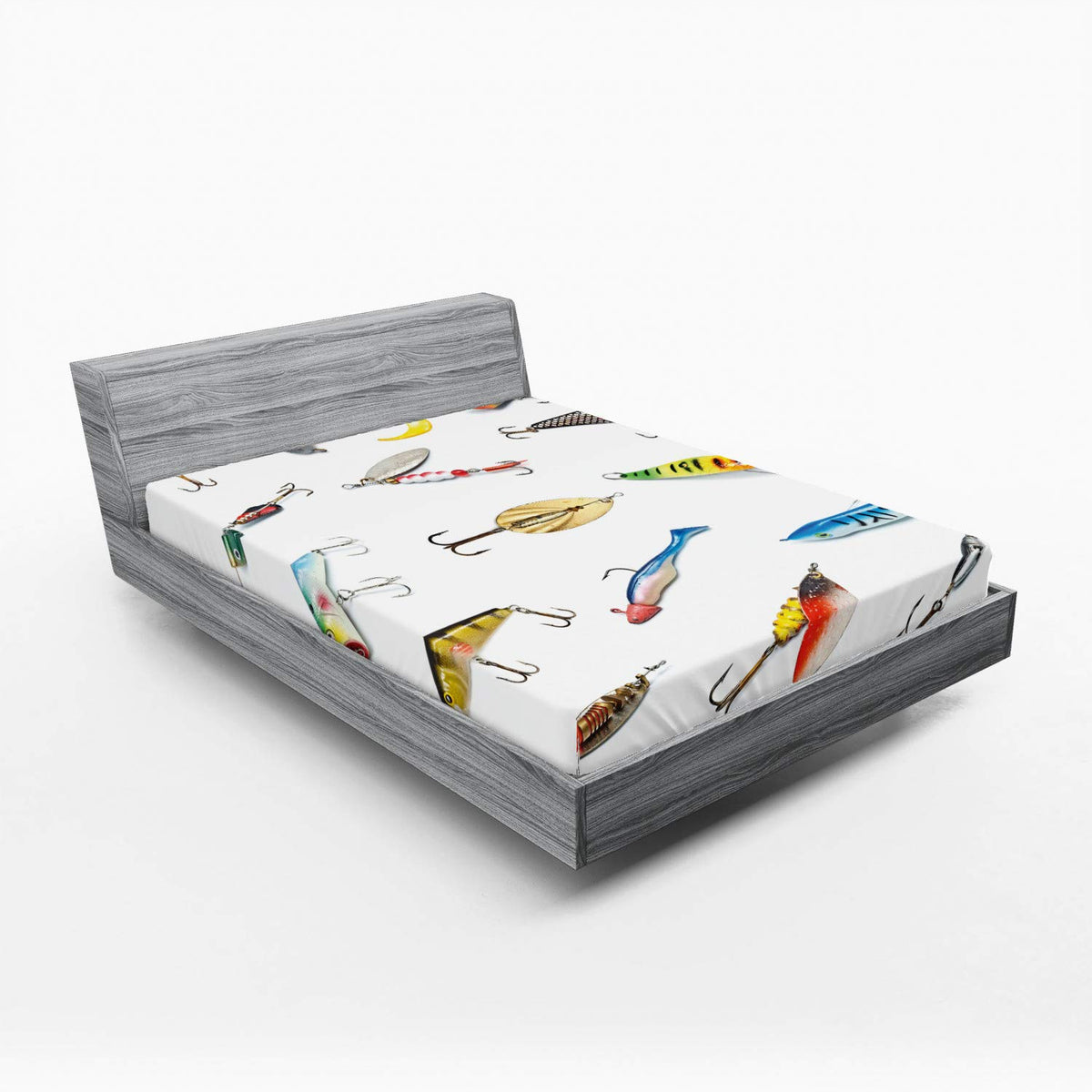 Ambesonne Fishing Fitted Sheet, Several Fish Hook Equipment Objects Trolling Angling Netting Gathering Activity, Bed Cover with 