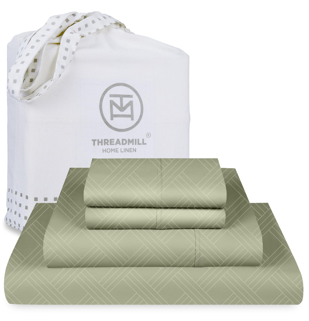 Threadmill Queen Sheet Set For Queen Mattresses | 800 Thread Count Jacquard Celine Sage Green | Better Than Egyptian Cotton | 4