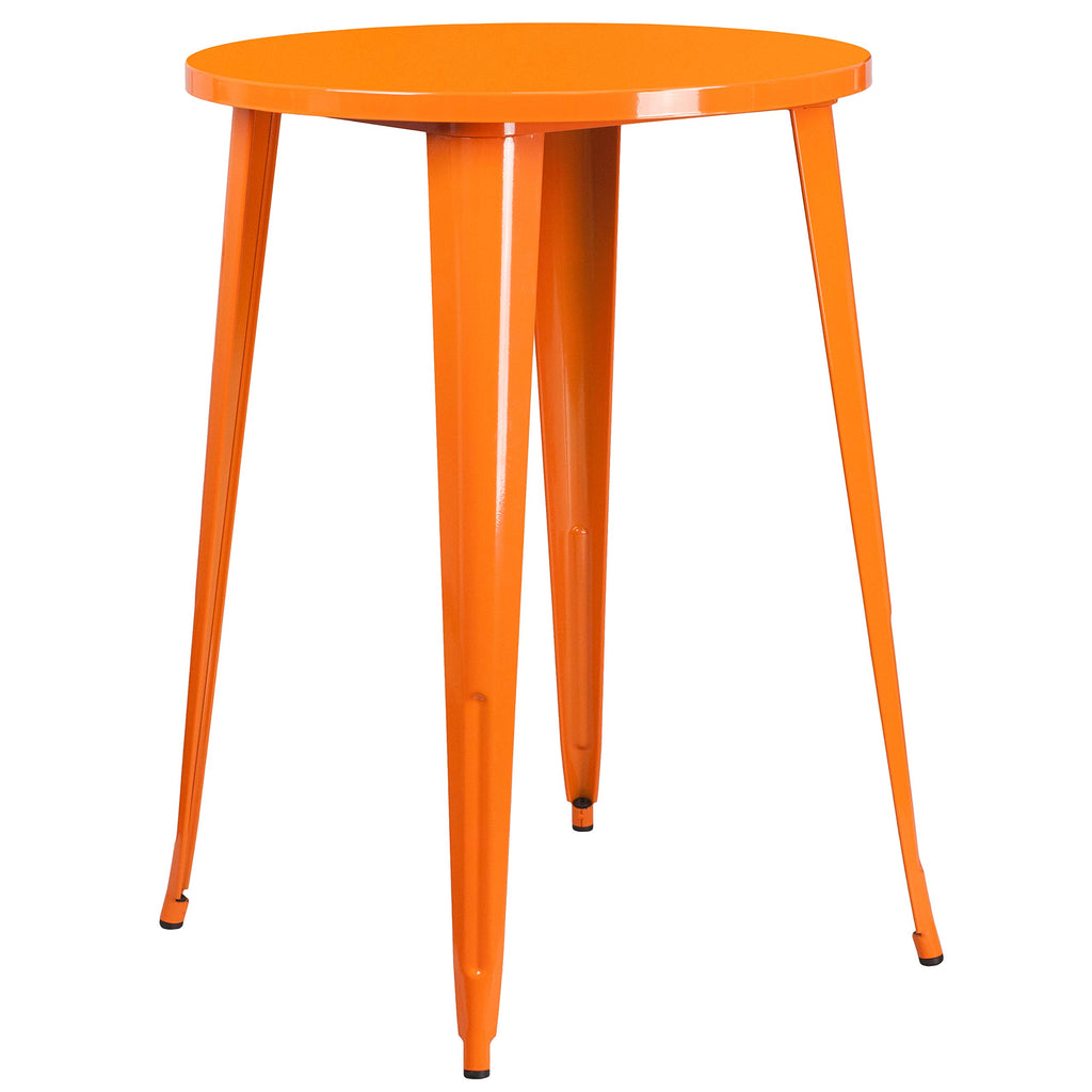 Flash Furniture Commercial Grade 30" Round Orange Metal Indoor-Outdoor Bar Table Set with 4 Square Seat Backless Stools