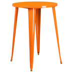 Flash Furniture Commercial Grade 30" Round Orange Metal Indoor-Outdoor Bar Table Set with 4 Square Seat Backless Stools