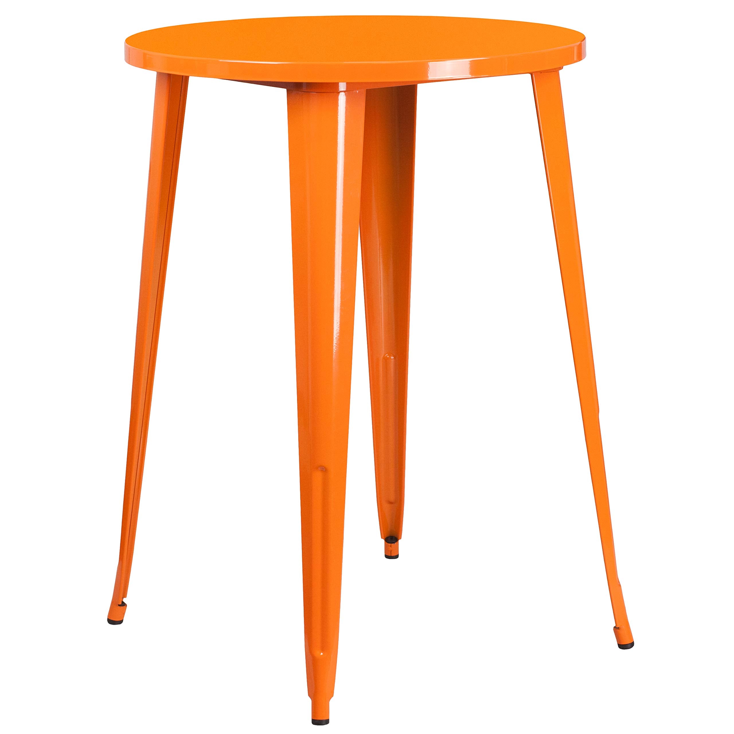 Flash Furniture Commercial Grade 30" Round Orange Metal Indoor-Outdoor Bar Table Set with 4 Square Seat Backless Stools