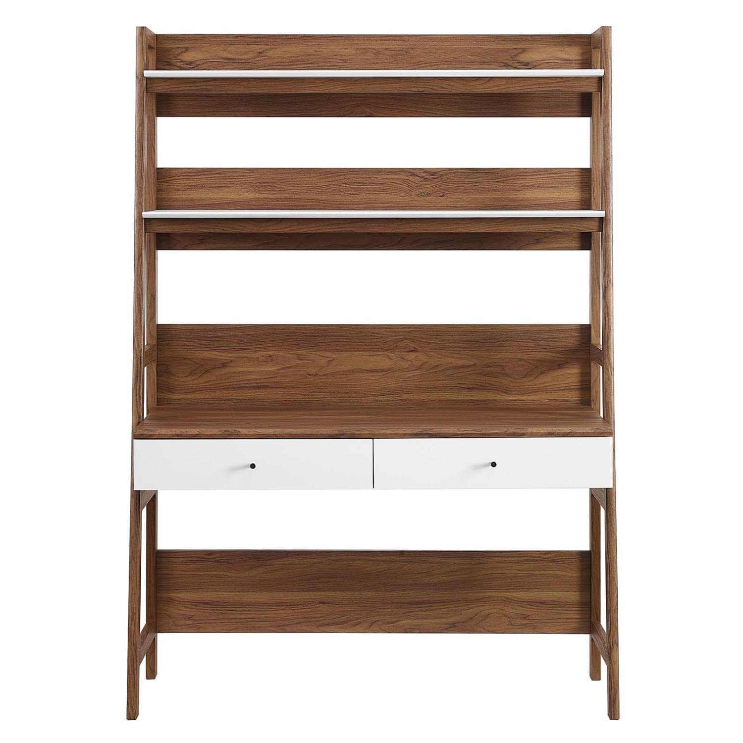 Modway Bixby Home Office Desk With Bookshelf In Walnut White