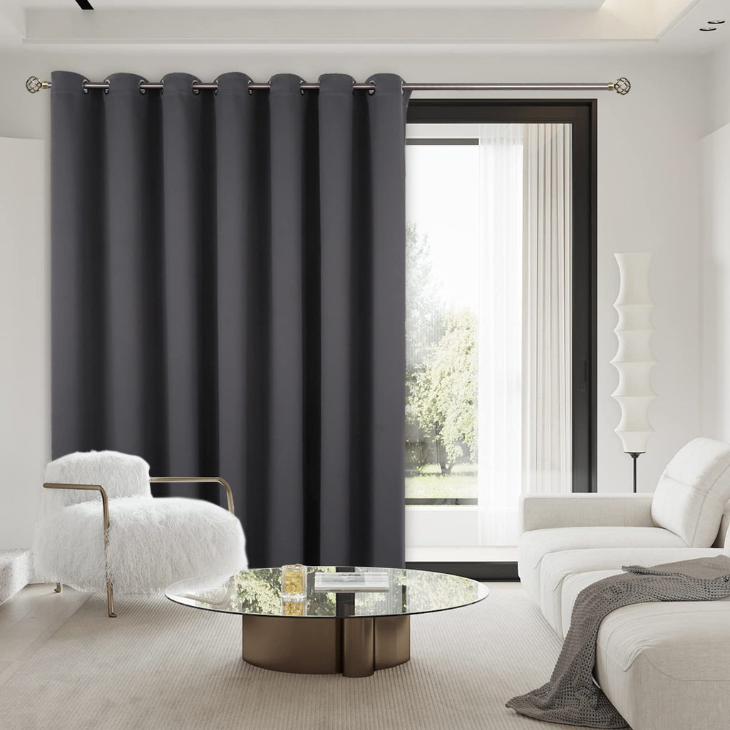 Bgment Fashion Sliding Door Curtain 100 X 96 Inches, Wide Thermal Blackout Curtains Room Darkening Room Divider Window Curtain, 1 Panel, Dark Grey, 96 Length X Wide 100