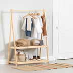 South Shore Sweedi Wooden Clothes Rack with Storage Shelves for Kids, Natural