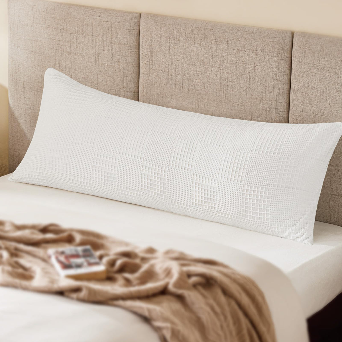 Bedelite Body Pillow Cover With Zipper Closure, Decorative Waffle Weave Fleece Body Pillow Case Cover 20 X 54 Inches, Luxury Flu