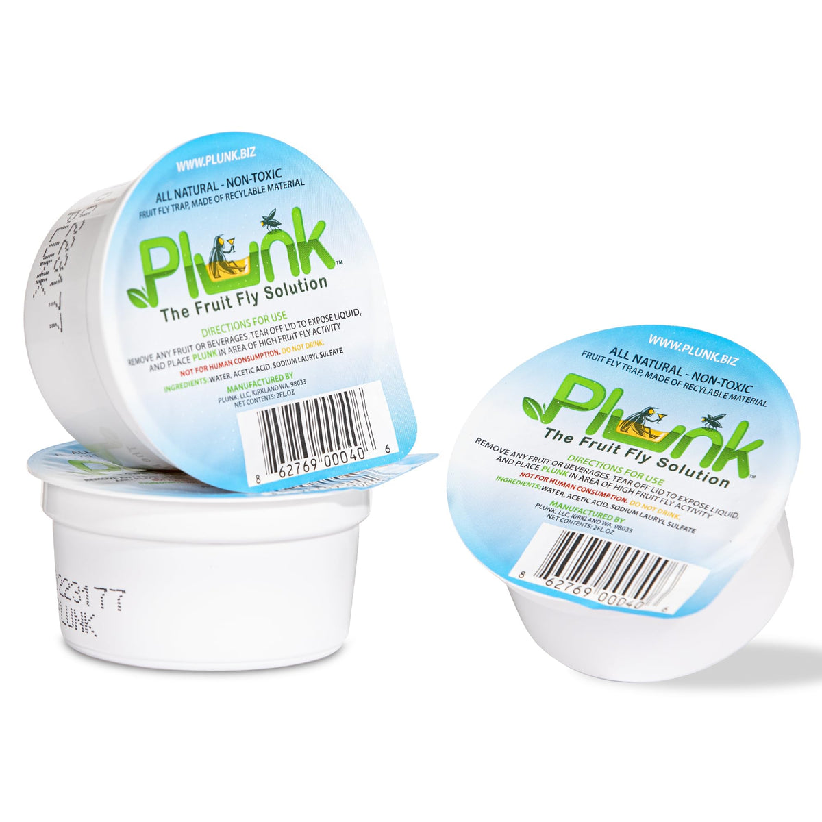 Plunk Fruit Fly Trap - 3-Pack - All Natural, Non-Toxic Indoor Solution For Home Kitchen - Safe, Recyclable Material, Easy To Use