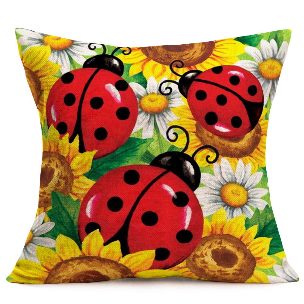 Qinqingo Sunflower Ladybugs Pillow Covers Farmhouse Decorative Throw Pillow Covers Home Decor Pillow Cases Outdoor Indoor Square
