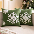 Woaboy Pack Of 2 Christmas Dark Green Throw Pillow Covers Decorative Snowflake Embroidery Couch Pillows Canvas Cushion Cases Hol