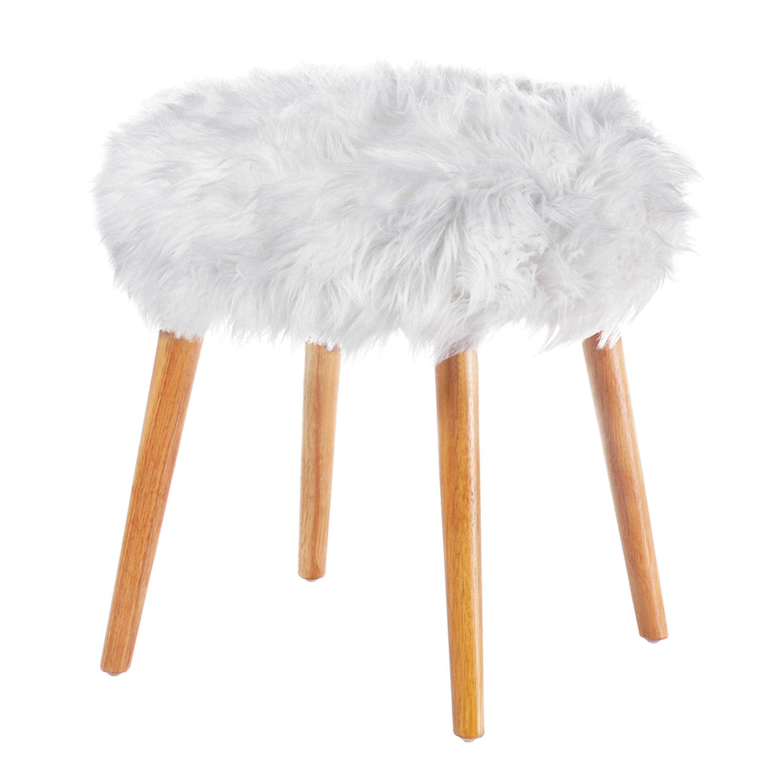 Accent Plus White Faux Fur Stool 17.75X17.75X17.25