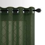 Olive Green 52x96 Inches Long Grommet Diamond Linen Look Sheer Curtains