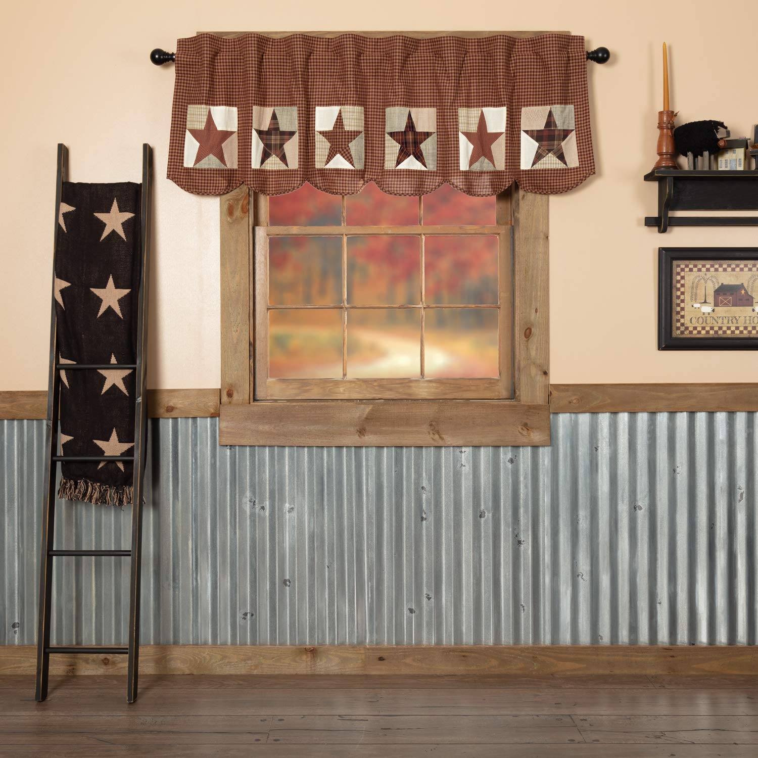 Vhc Brands Abilene Country Independence Day Appliqued Patch Block And Star Valance 20X72