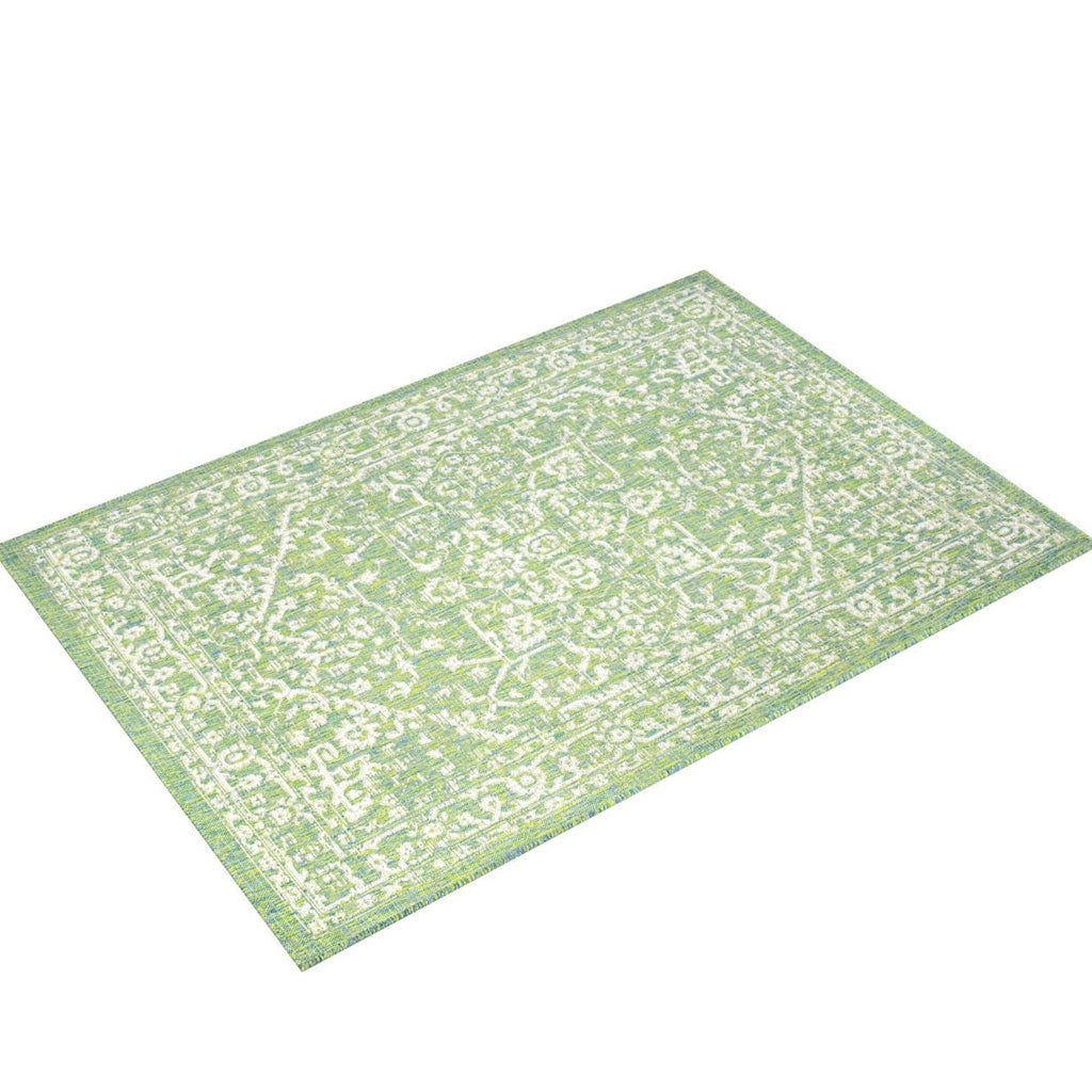 Jonathan Y Smb104F-4 Malta Bohemian Medallion Textured Weave Indoor Outdoor Area-Rug, Coastal Traditional Transitional Easy-Cleaning,Bedroom,Kitchen,Backyard,Patio,Non Shedding, 4 X 6, Cream/Green