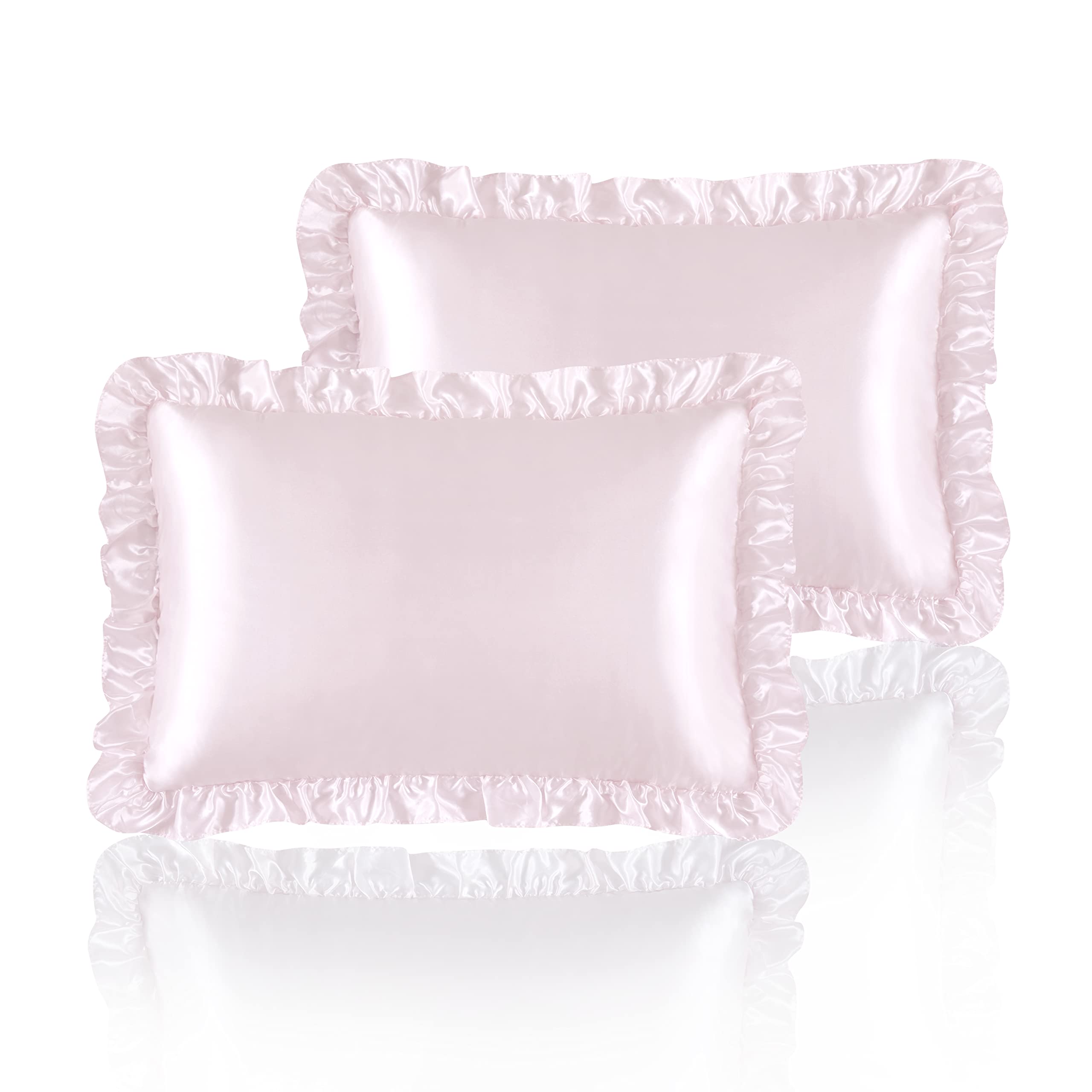 Hommxjf Silky Satin Ruffled Pillow Cases For Hair And Skin,Blush Pink Silk Pillowcases Standard Set Of 2 With Envelope Closure P