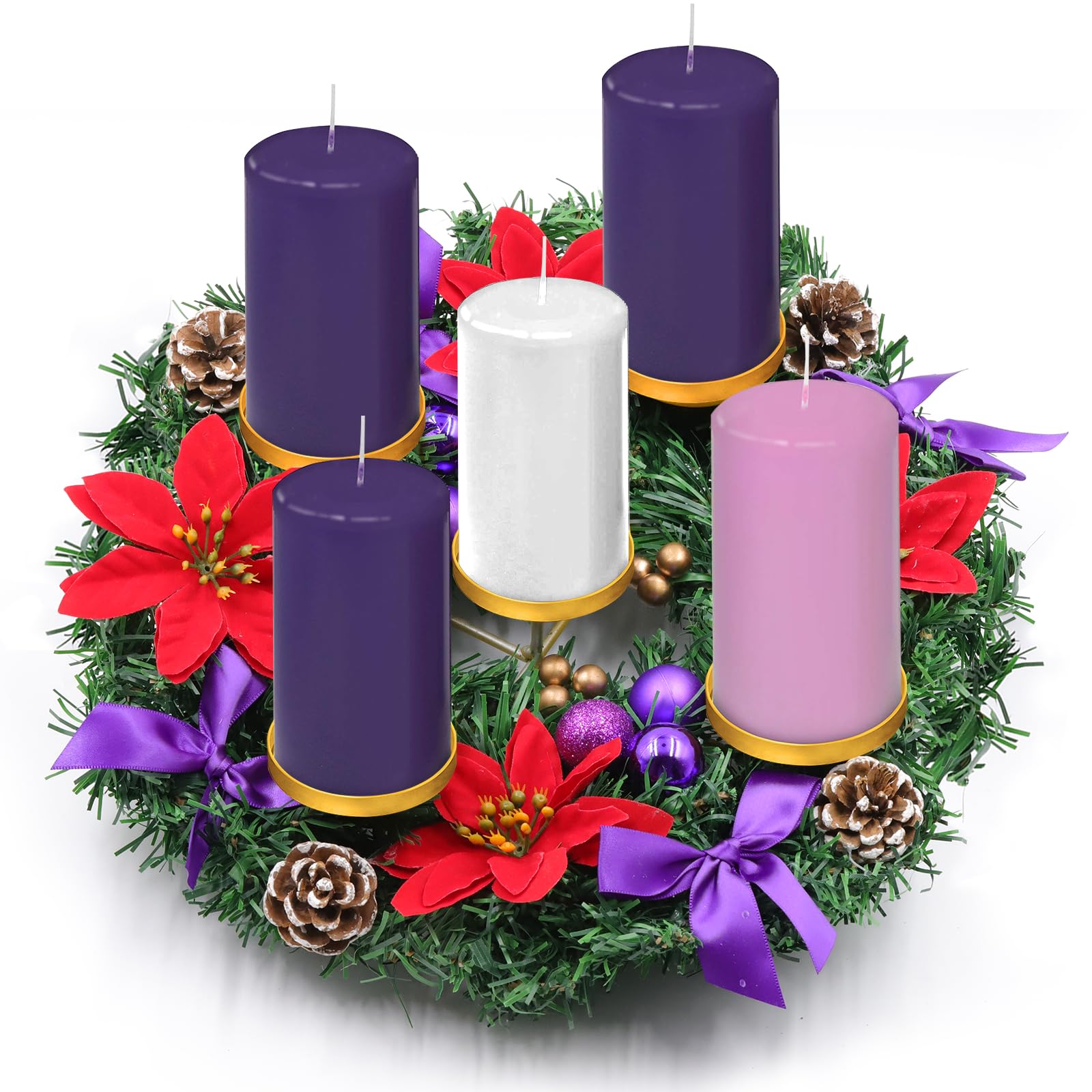 Kenburg Christmas Advent Wreath 5 Pillar Candle Holder, 12 Inch Ring Candle Holder Fire Retardant Centerpiece Decoration for Nat
