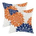 Fall Decor Pillow Covers 20x20 Inch Set of 2 Burnt Orange Navy Blue White Dahlia Floral Decor Throw Pillows Modern Geometry Flow