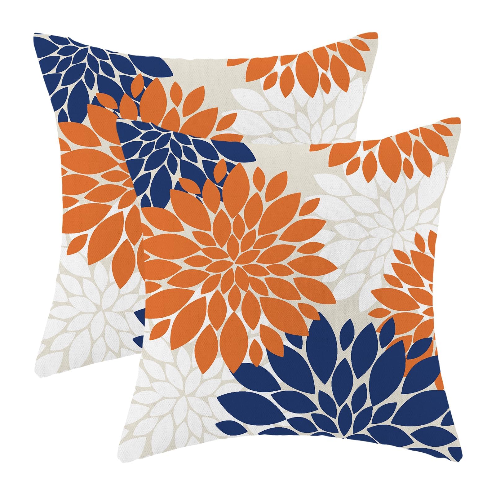 Fall Decor Pillow Covers 16x16 Inch Set of 2 Burnt Orange Navy Blue White Dahlia Floral Decor Throw Pillows Modern Geometry Flow
