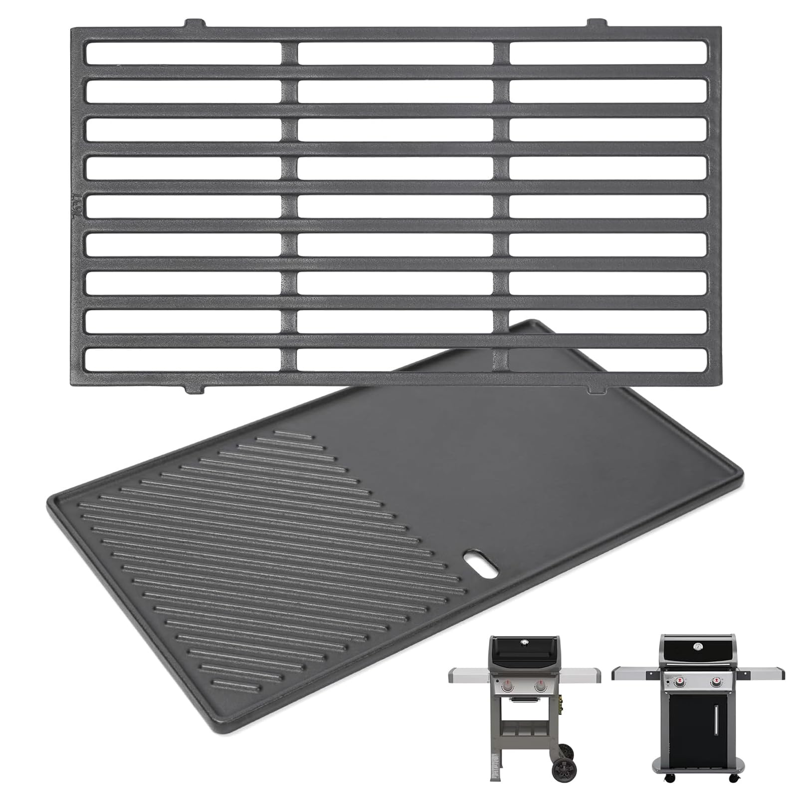 Qulimetal Grill Parts For Weber Spirit 200, 7637 Cast Iron Griddle And Grill Grates For Weber Spirit E-210 Gas Grills With Front