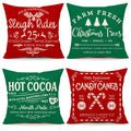 Farmhouse Christmas Pillow Covers 18X18 Set Of 4 Winter Holiday Decorations Xmas Red Green Rustic Throw Cushion Case For Sofa Co