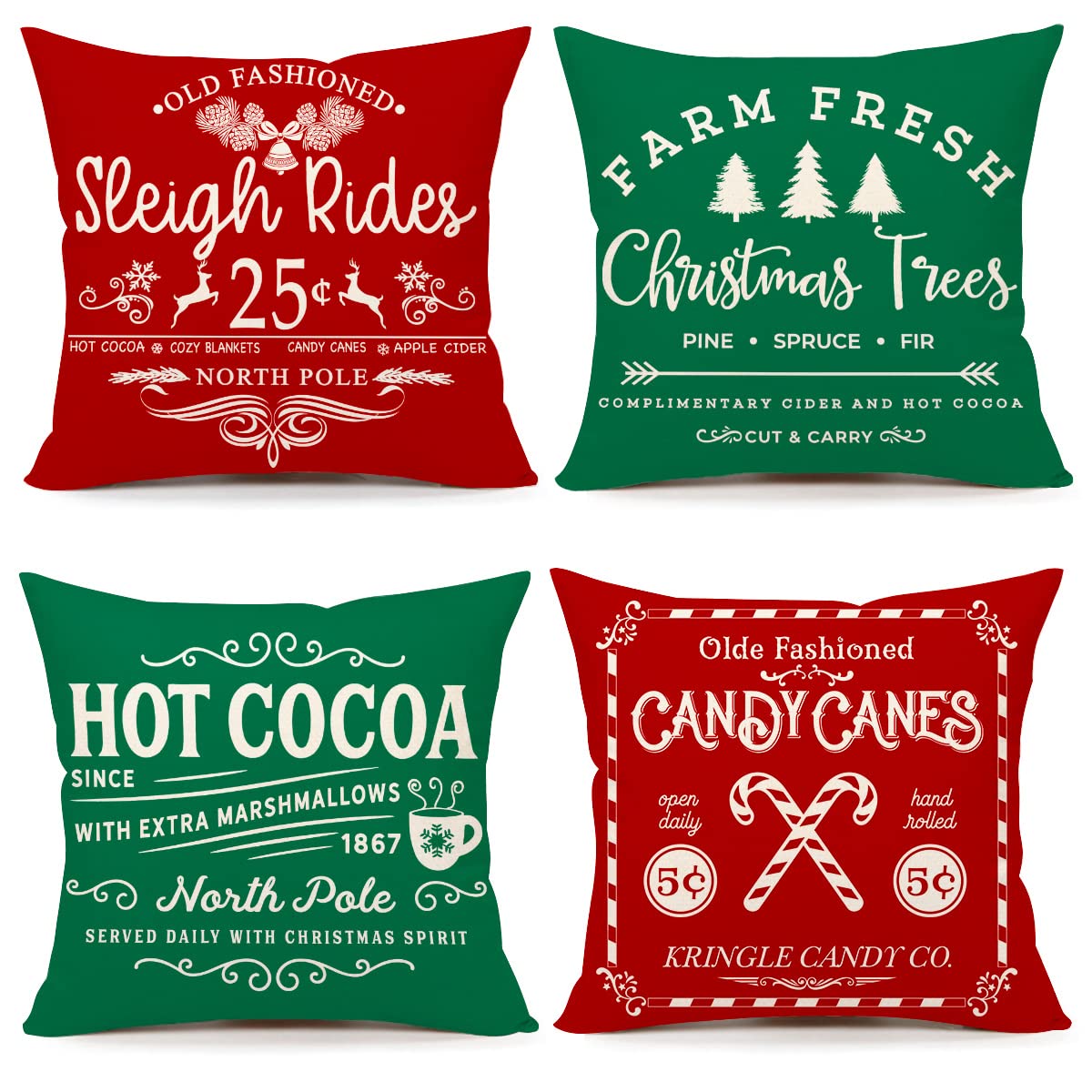 Farmhouse Christmas Pillow Covers 18X18 Set Of 4 Winter Holiday Decorations Xmas Red Green Rustic Throw Cushion Case For Sofa Co
