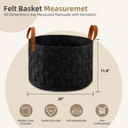 Boldmonkey Laundry Basket 20' X20 X11.8, Large Round Blanket Basket With Leather Handle, Felt Storage Basket For Living Room, N