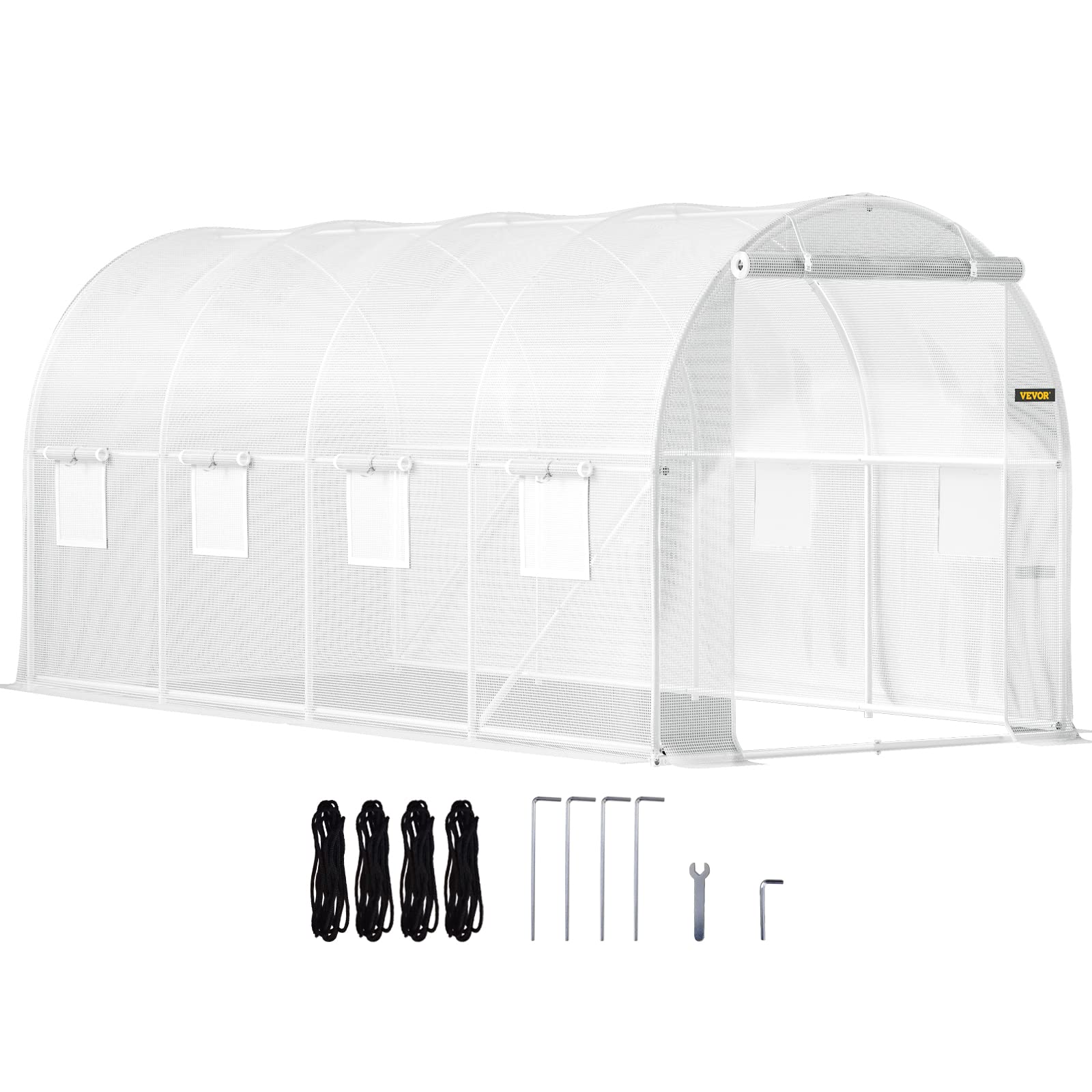 Vevor Walk-In Tunnel Greenhouse, 15 X 7 X 7 Ft Portable Plant Hot House W/ Zippered Door, 8 Roll-Up Windows, Galvanized Steel Ho