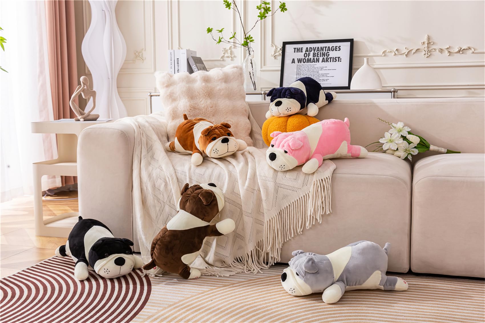 Bulldog Stuffed Animal Soft Large Dog Plush Hugging Pillow Gifts For Boys Girls Children'S Day Gray 23.6In/60Cm