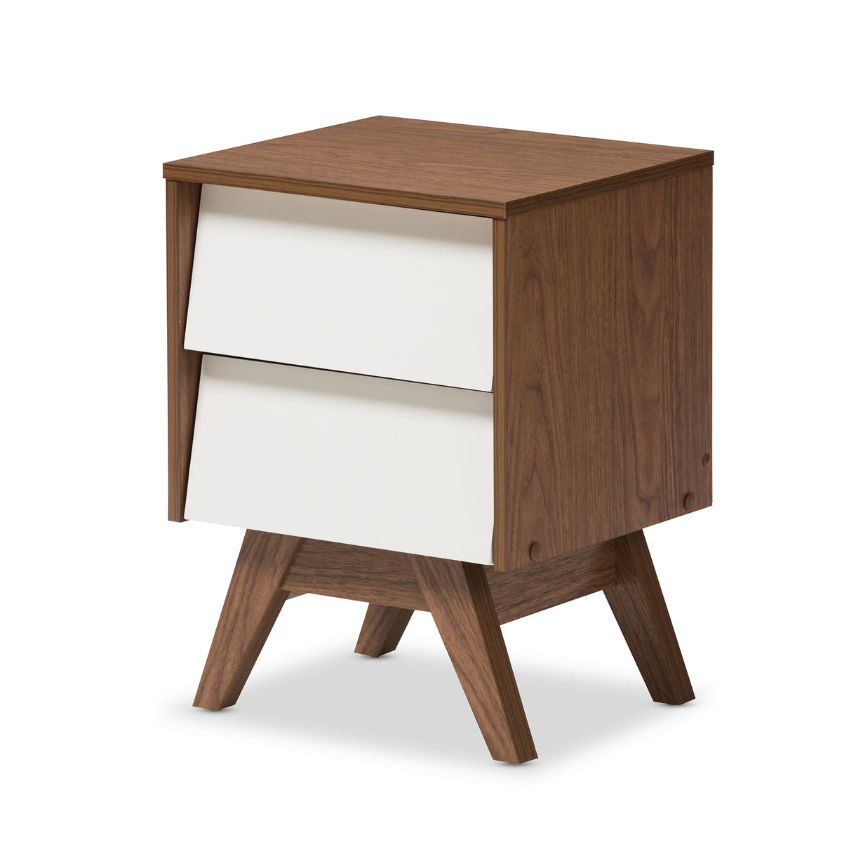 Baxton Studio Nightstands, 2-Drawer Storage Nightstand, White/Walnut Brown