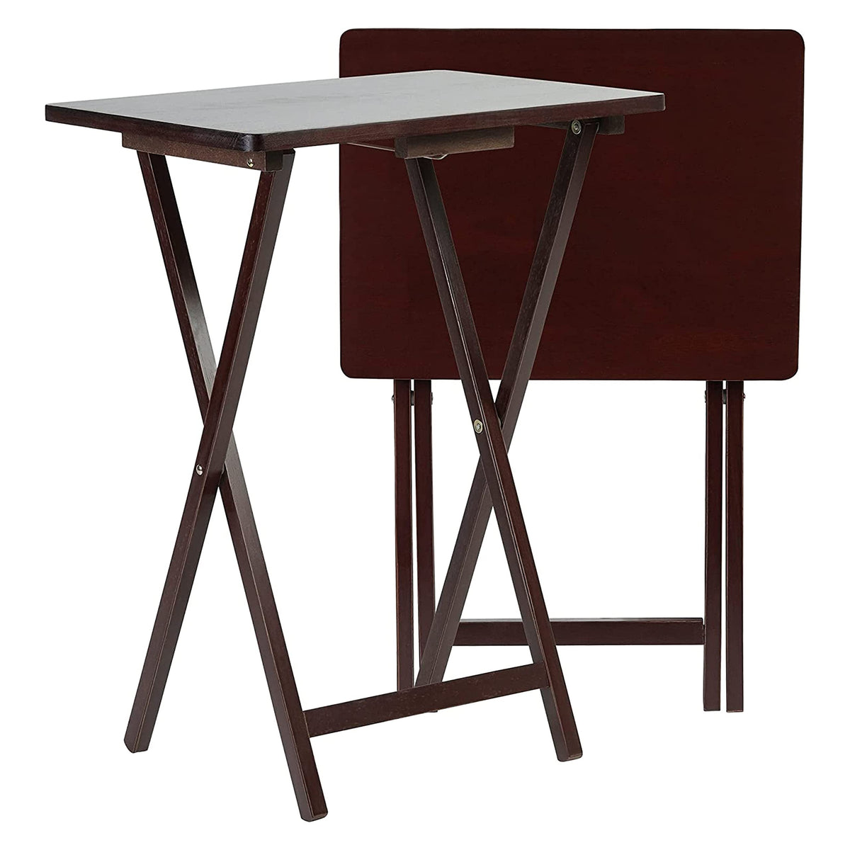 Pj Wood 2-Pack Folding Tv Tray Table Set, Solid Wood For Eating & Laptop Use, Espresso
