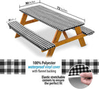 Bealy Picnic Table Cover With Bench Covers, 3 Piece Set Vinyl Tablecloth Waterproof Checkered Fitted Picnic Table Covers With Elastic Edge For Outdoor Indoor Patio Camping Party, 72X30 Inch