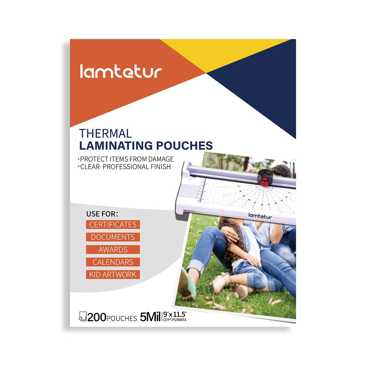 Lamtetur Thermal Laminating Pouches 9'X11.5' Inches, 5Mil 200Pack, Clear, Letter Size Laminating Sheets (5Mil 200Pk)