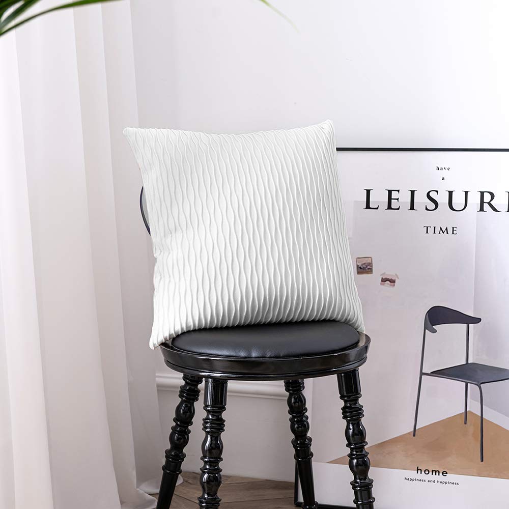 Dezene White Striped Couch Pillow Cases: 2 Pack 18X18 Inch Original Velvet Square Throw Pillow Covers For Farmhouse Home Decor