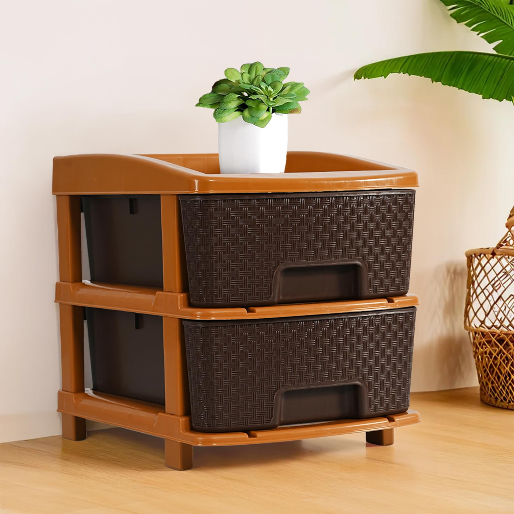 Kuber Industries 2Layer & 19 Ltr Plastic Drawer Storage Organiser | Modular Kitchen & Toy Organizer For Kids Room | Chocolate B