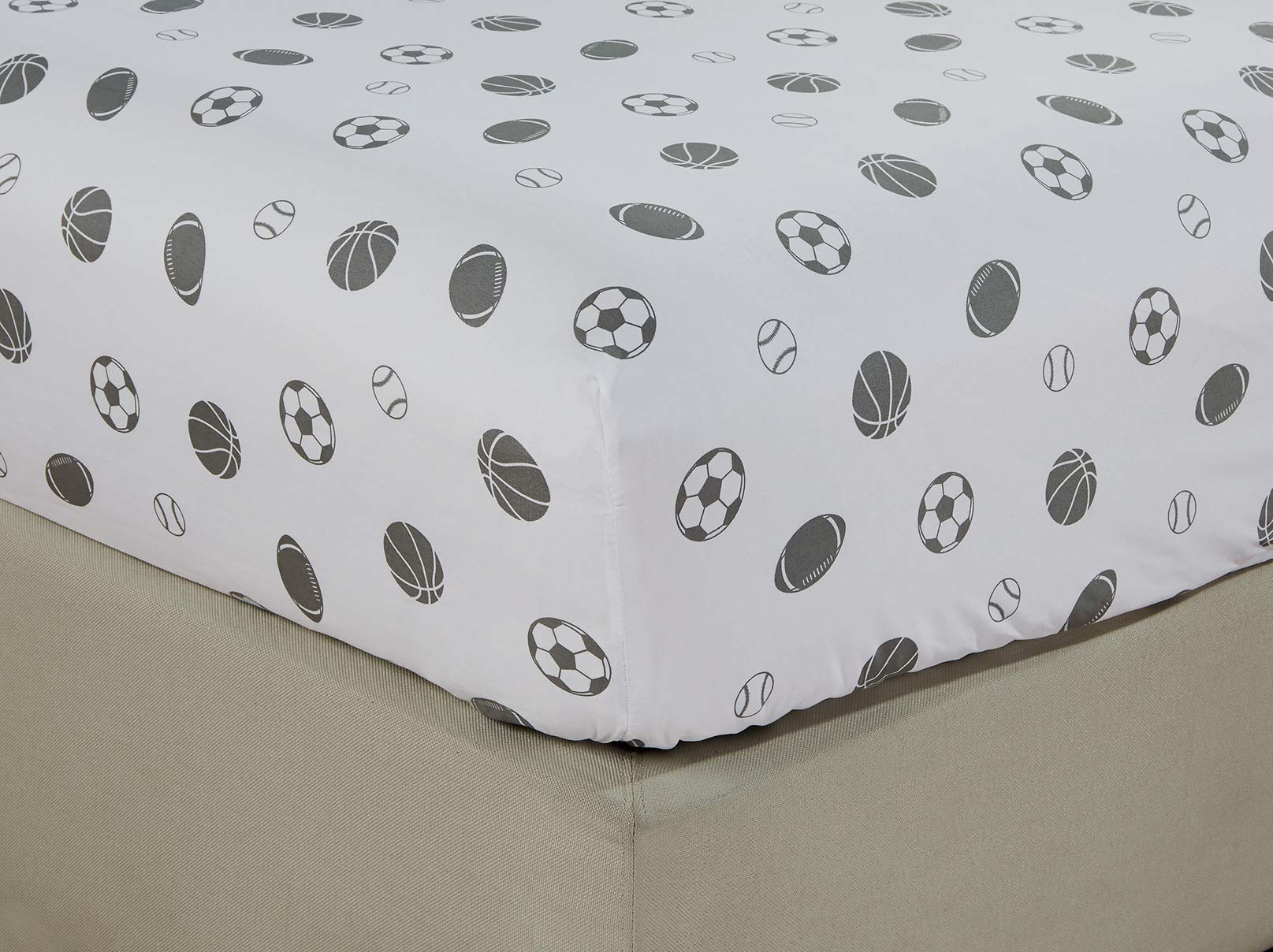 Chezmoi Collection 3-Piece Kids/Teens Sports Sheet Set - Soft Microfiber White Gray Baseball Basketball Football Soccer, Twin Xl
