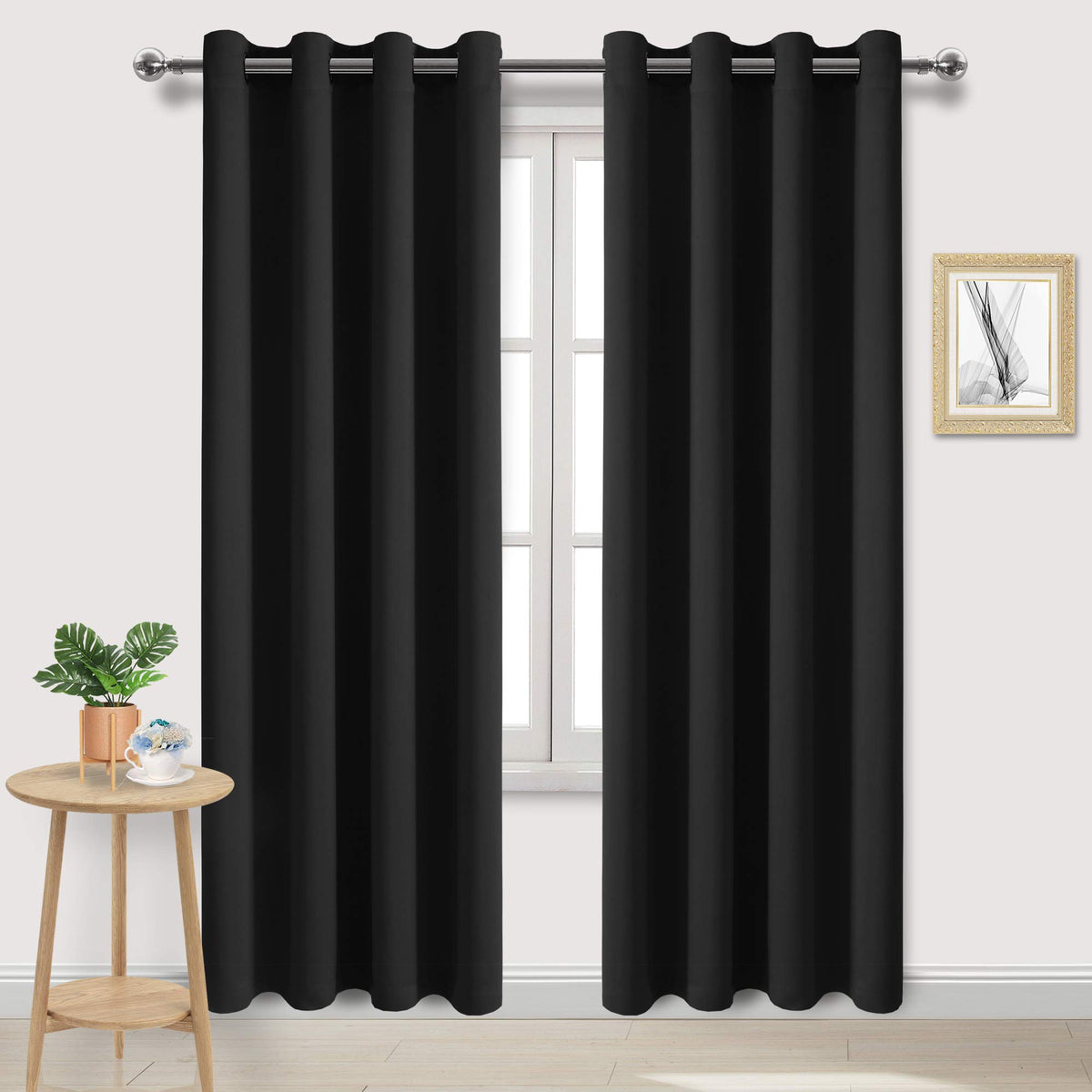 Dwcn Black Out Curtains 84 Inch Long 2 Panels, Room Darkening Curtains For Bedroom, Thermal Curtains For Living Room - Black, 52