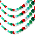 2 Pieces Christmas Felt Ball Garland Pom Pom Garlands Ball Banner for Christmas Party Festivals Decoration (Red, Dark Green, Lig