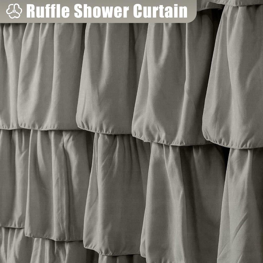 Seasonwood White And Gray Shower Curtain 72 X 72 With Nature Buttons Shabby Chic Shower Curtain French Country Style Modern Farm
