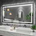 Amorho 55''x 30'' LED Bathroom Mirror Framed, Front Light and Backlit, Stepless Dimmable, Anti-Fog, Shatter-Proof, Memory, 3 Col