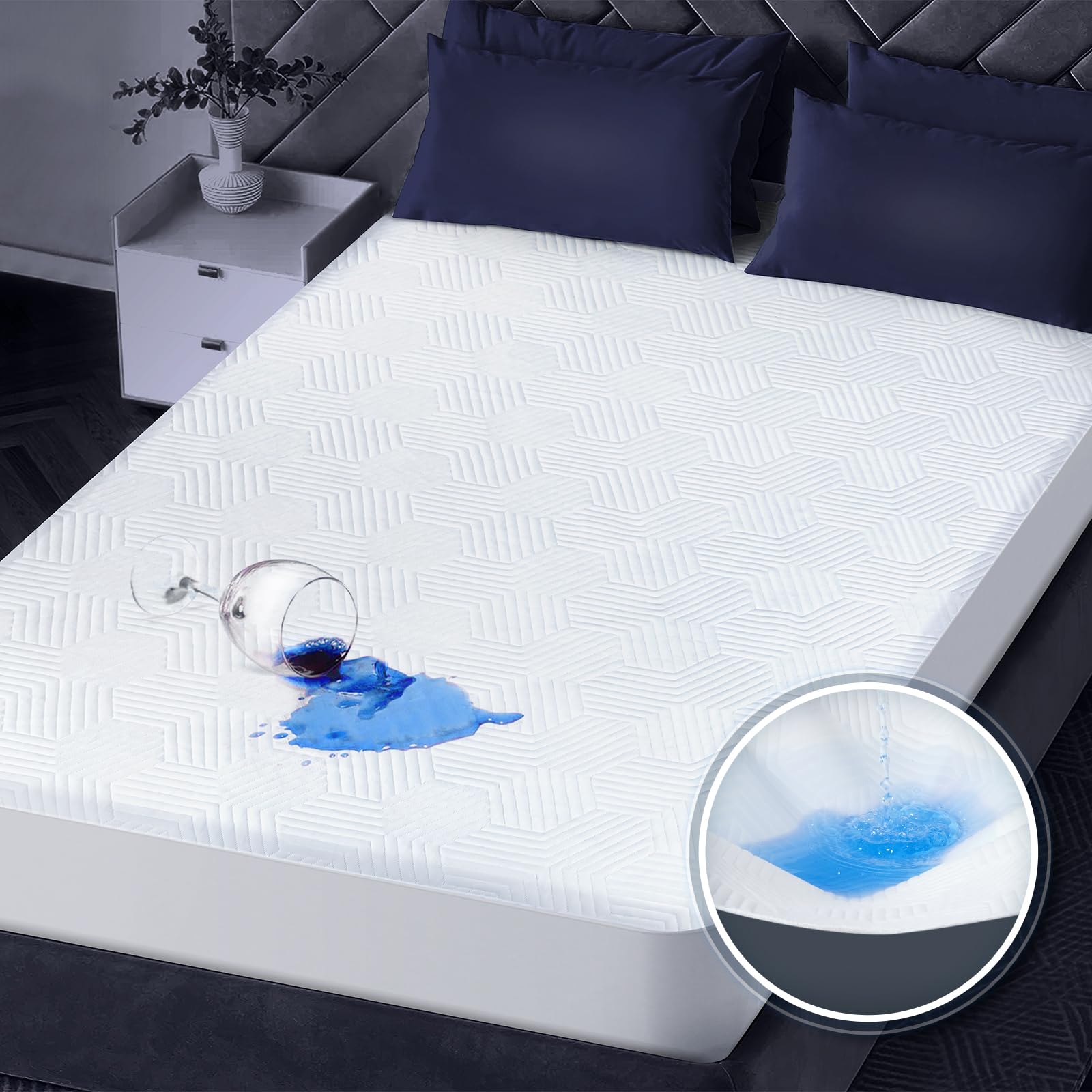 100% Waterproof Mattress Protector With High Resistance To Liquid, Breathable 3D Air Cal King Mattress Protector, Ultra Soft Coo