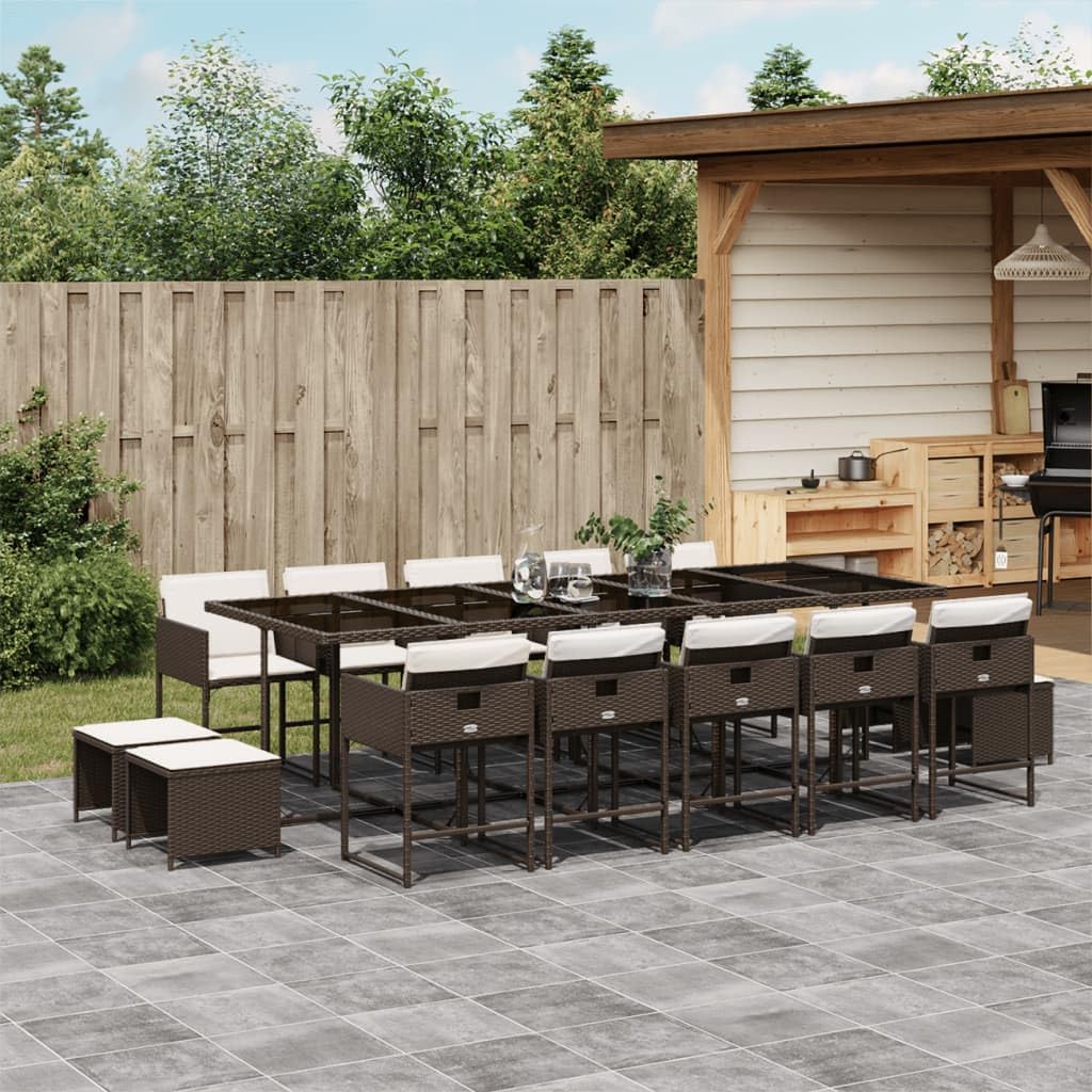 vidaXL Garden Dining Set and Cushions 15 Pieces Brown Synthetic Rattan
