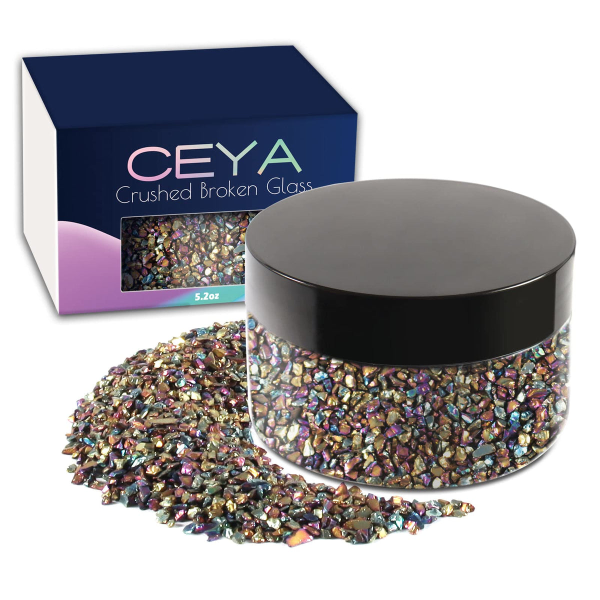 Ceya 53Oz 150G Crushed Irregular Glass Gradient Ab Metallic Crystal Chips Broken Glass Glitter 2-4Mm Craft Glitter For Nail Arts