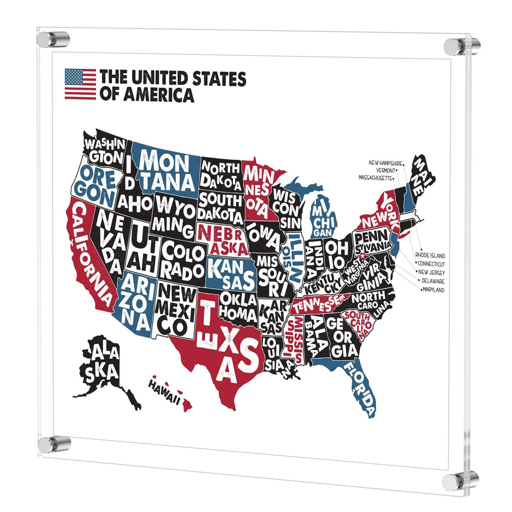 NIUBEE Clear Acrylic Wall Mount Floating Frameless Picture Frame Up to 20x24 Photo for Poster Photography Frames-Double Panel(Fu