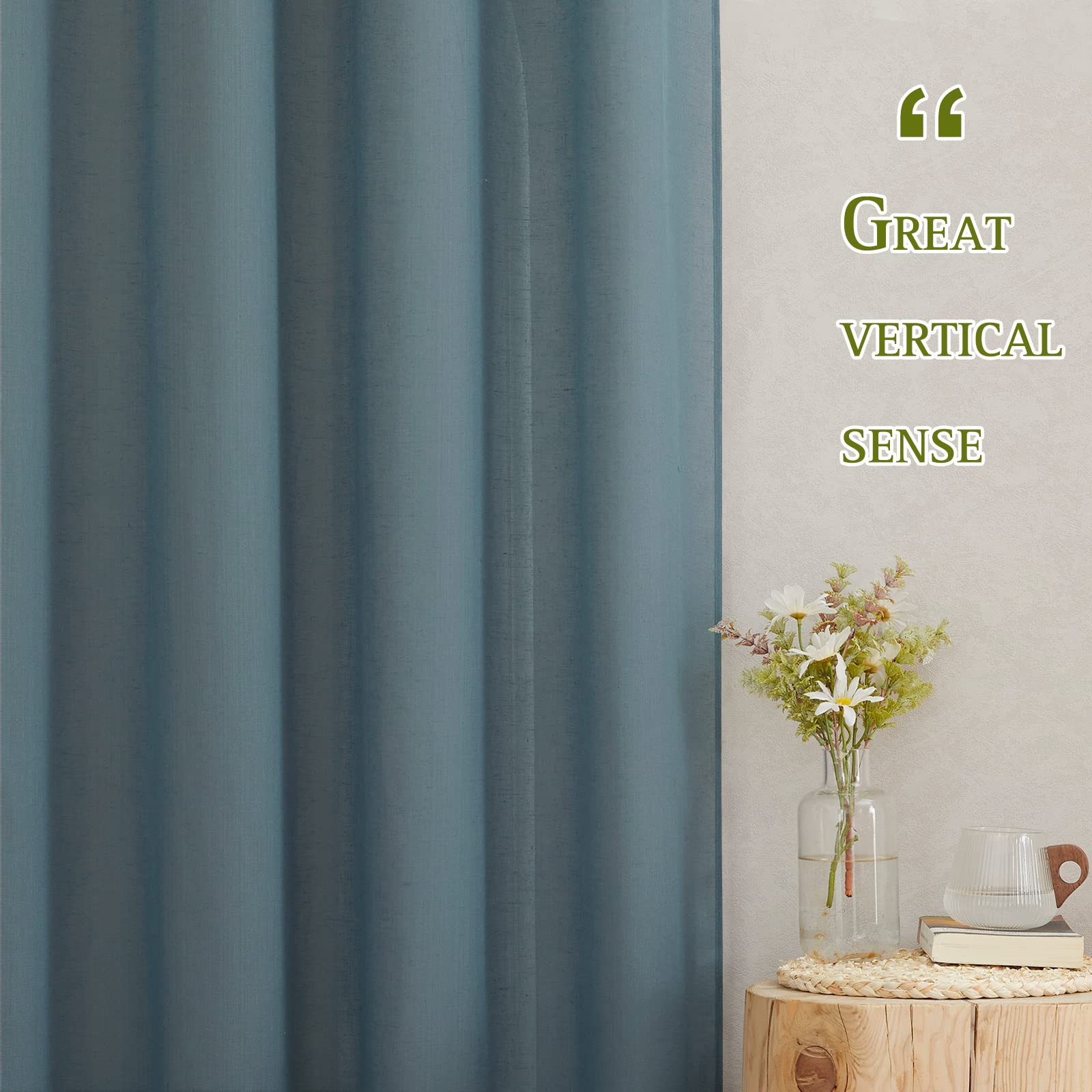 Nicetown Linen Blend Semi Sheer Curtains, (Smoke Blue) Grommet Top Privacy With Light Penetration Flax Sheer Curtains & Drapes F