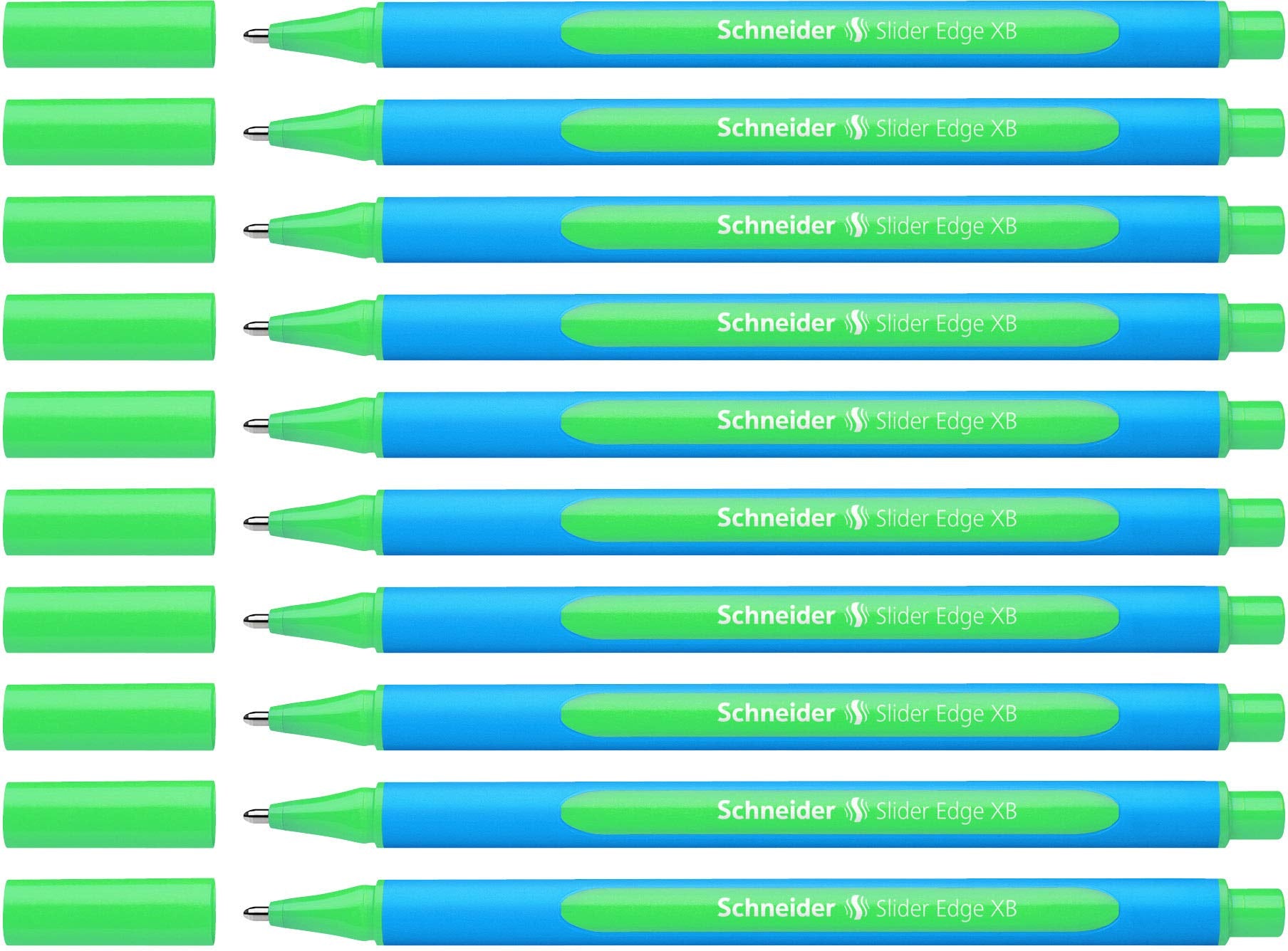 Schneider Slider Edge Xb (Extra Broad) Ballpoint Pen, 1.4 Mm, Light Blue Barrel, Green Ink, Box Of 10 Pens (152204)