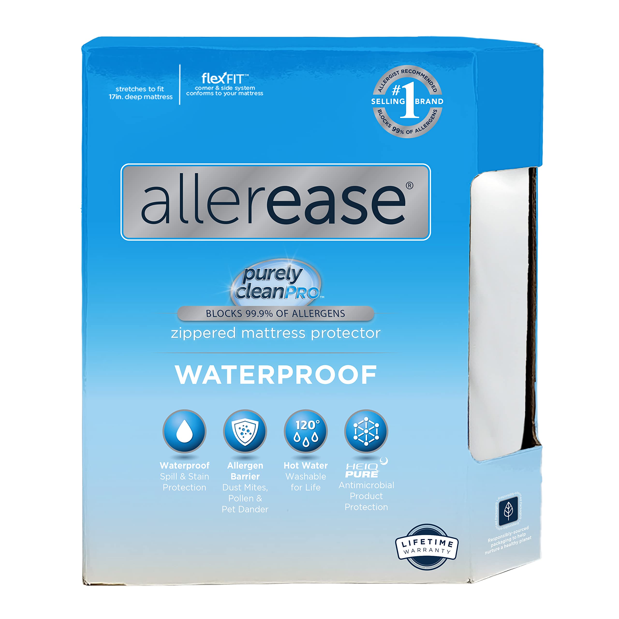 Allerease Waterproof Mattress Protector- Twin Size Polyester Zip Allergy Protection Waterproof Quiet Cover
