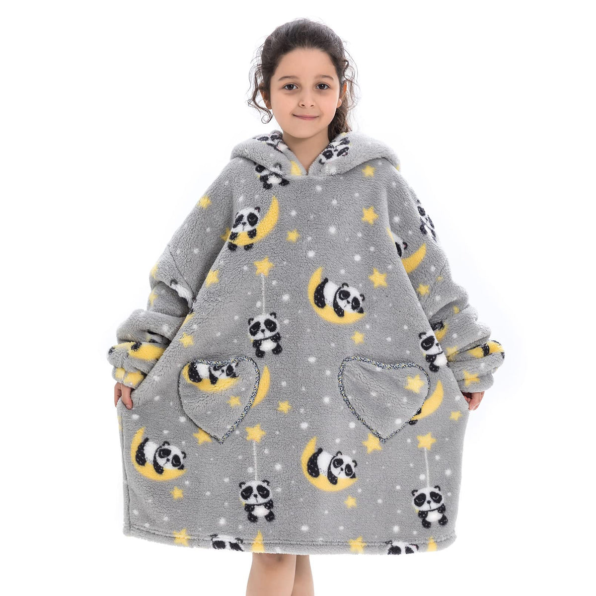 Deserthome Wearable Blanket Hoodie For Kids 6-12Yr Animal Oversized Hooded Blanket Super Soft Comfortable Warm Flannel Panda