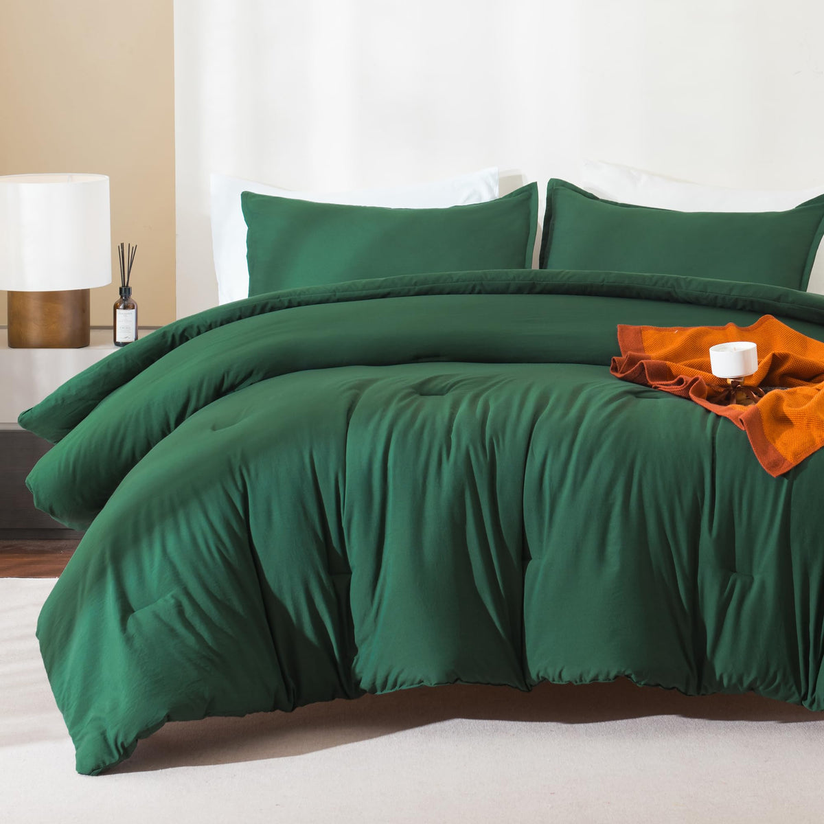 Andency King Size Comforter Set Dark Emerald Green - 7 Pieces Bed In A Bag King Bedding Comforter Sets, Summer Solid Soft Lightw