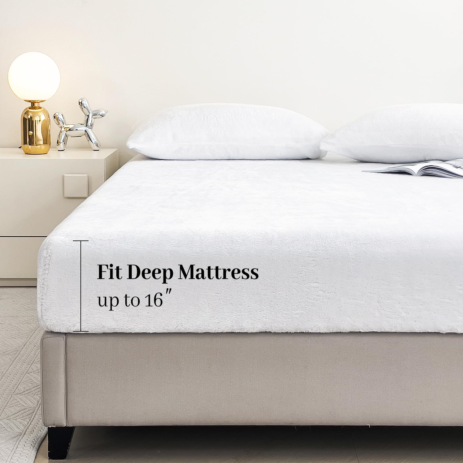 Yiyea Fleece Fitted Sheet Full Size, Ultra Soft Faux Fur Deep Pocket Fitted Sheet, Fluffy Plush Velvet Fitted Sheet For Fall Win