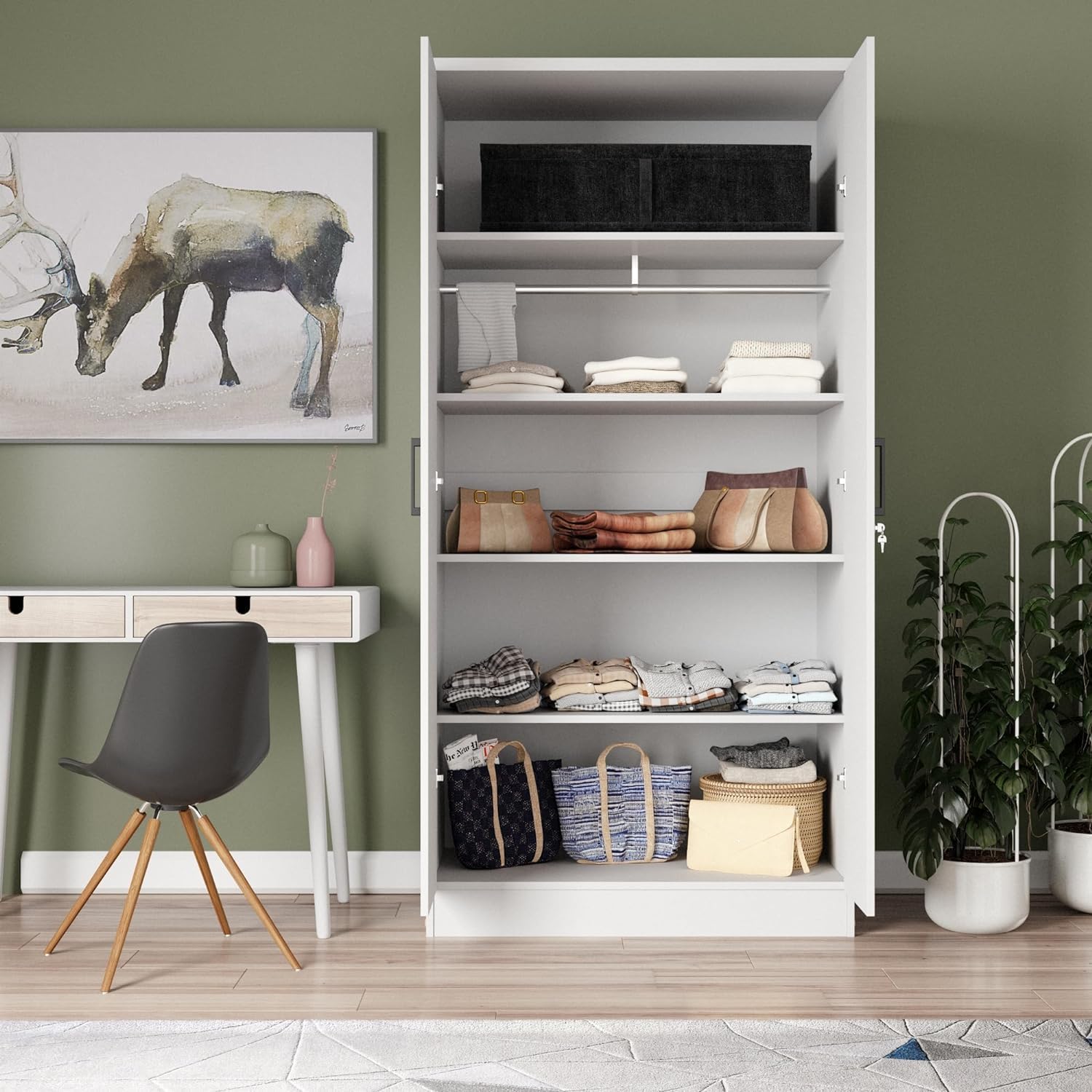 Woodpeckers Furniture And Mattress 2 Doors Wardrobe Mirrored Door (White)